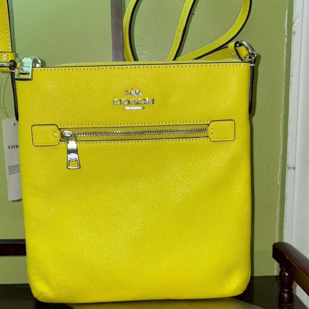 👜🆕👜 Coach Mini Rowan File Bag Crossbody Purse in Bright Yellow Leather - Picture 10 of 10